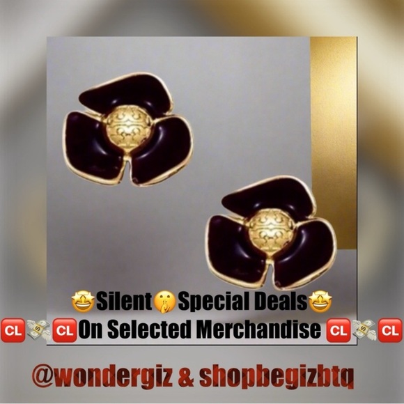 🆕 Tory Burch Authentic Small Black Resin Fleur & Gold Tone Logo Stud Earrings - Picture 9 of 12